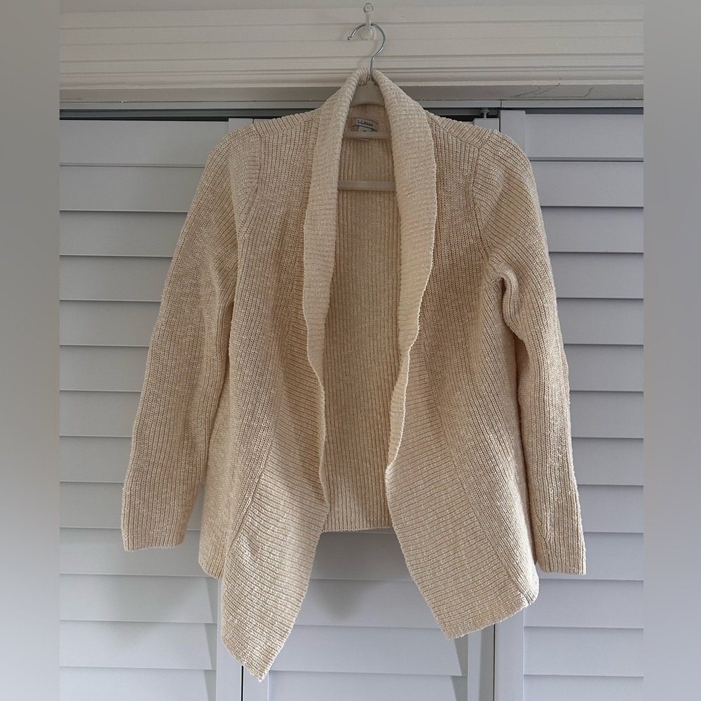 L.L. Bean 100% Cotton Vintage Women's Beige Ribbed Cardigan